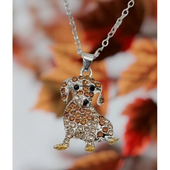 Dachshund Necklace New Rhinestones 16 inch Chain 2 piece Set Doxie Weeni… - Picture 8 of 14